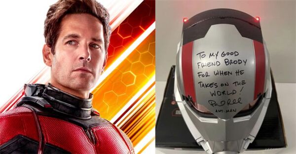 Paul Ruud regaló un casco de Ant-Man autografiado a un niño que sufría acoso escolar