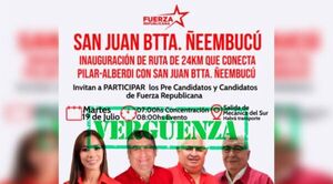 Candidatos politizarán inauguración de nueva ruta en Ñeembucú, denuncian