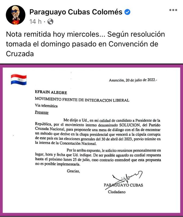 Paraguayo Cubas invitó formalmente a Efraín a formar chapa presidencial - El Trueno