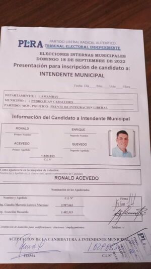 Ronald Acevedo confirma su pre candidatura para la intendencia