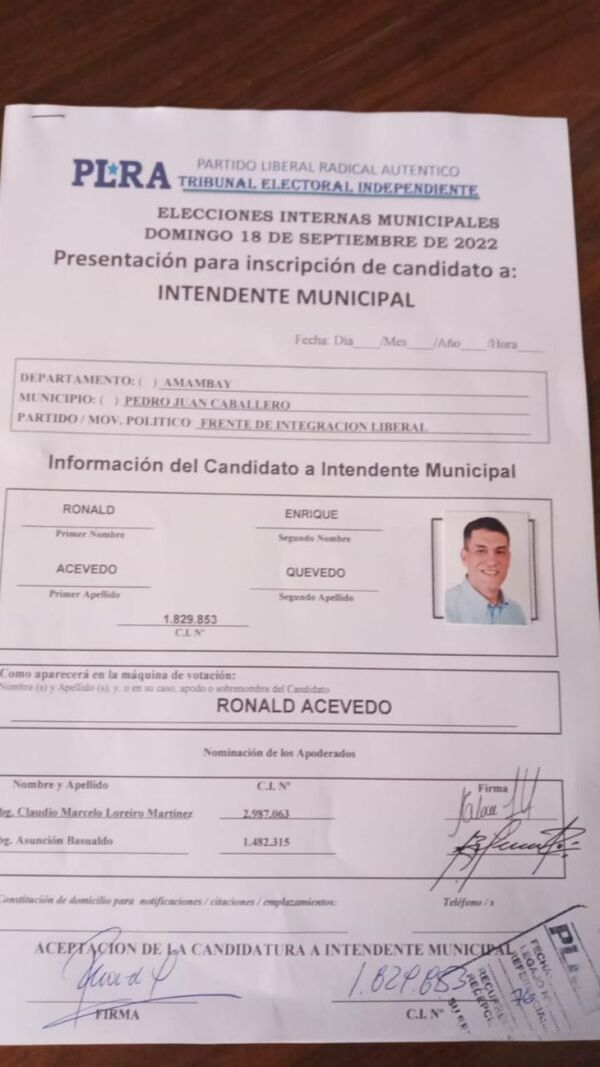 Ronald Acevedo confirma su pre candidatura para la intendencia