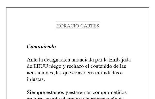 Horacio Cartes califica de infundadas e injustas las acusaciones de la Embajada de EE.UU.