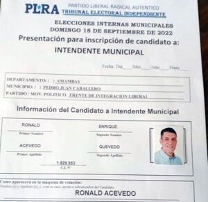 Amambay Ñanemba’e oficializa precandidatura del Gobernador Ronald Acevedo para intendente Municipal