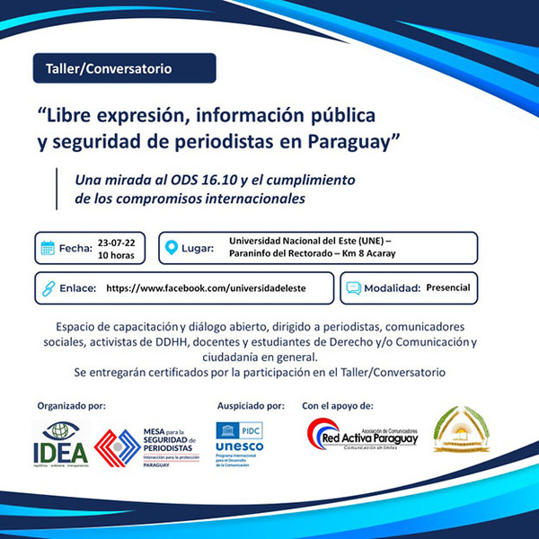 Acceso a la información, libertad de expresión y protección a periodistas serán abordados en conversatorio en la UNE | DIARIO PRIMERA PLANA