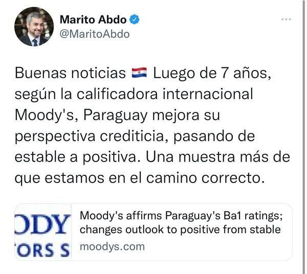 Moody´s eleva calificación de Paraguay para captar inversiones | 1000 Noticias
