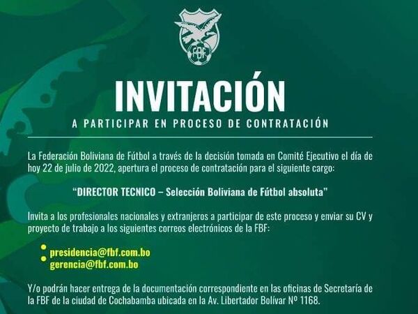 Insólito: Bolivia realiza un casting para buscar entrenador - Fútbol Internacional - ABC Color