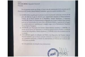 Notifican a diputados libero-cartistas de que serán expulsados si salvan a Quiñónez - Política - ABC Color