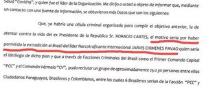 Saltan mentiras del gobierno sobre amenaza contra Cartes