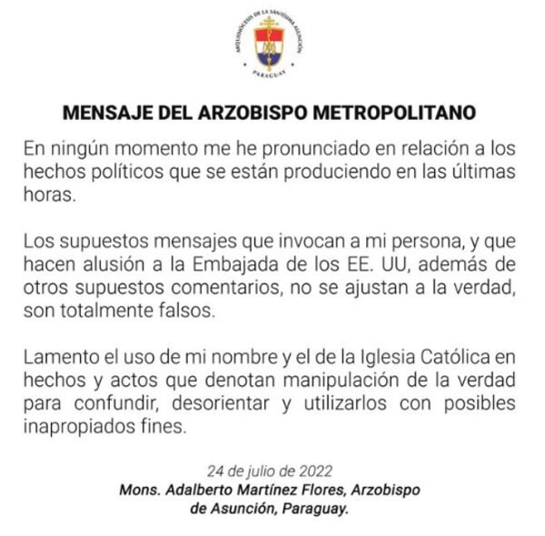 Falso comunicado de la Iglesia: “me pareció una manipulación muy ruin” - Política - ABC Color