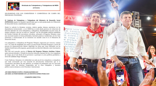 Diario HOY | Sindicato repudia despidos injustificados en Tekoporâ por no apoyar a Hugo Velázquez