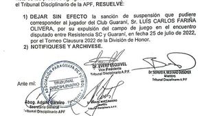 ¿Qué dice la resolución por la anulación de la roja a Fariña? - Guaraní - ABC Color