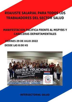 Trabajadores de Salud se movilizan en la mañana de este viernes exigiendo reajuste salarial
