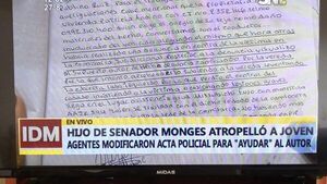 Policías cambiaron el acta que involucraba al hijo de senador Monges