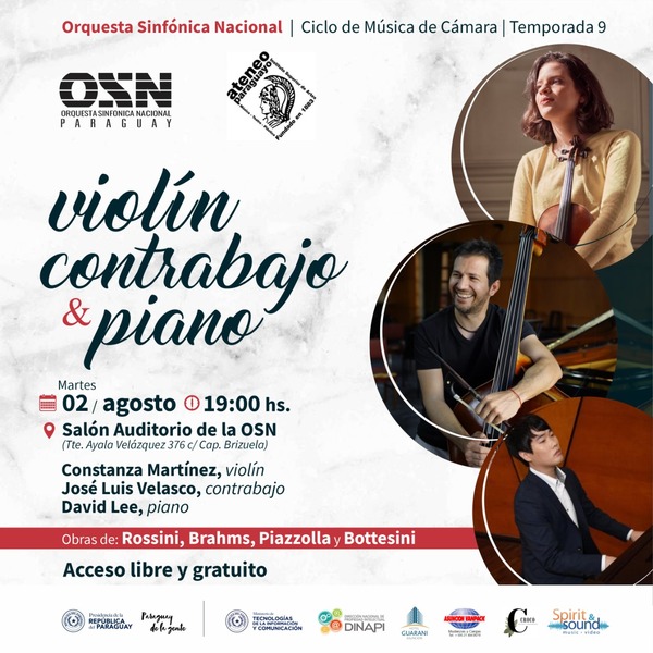 Sinfónica Nacional presentará recital de violín, contrabajo y piano - .::Agencia IP::.