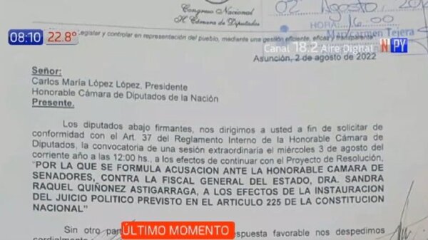 Honor Colorado pide sesión extraordinaria para tratar juicio político contra Sandra Quiñónez | Noticias Paraguay