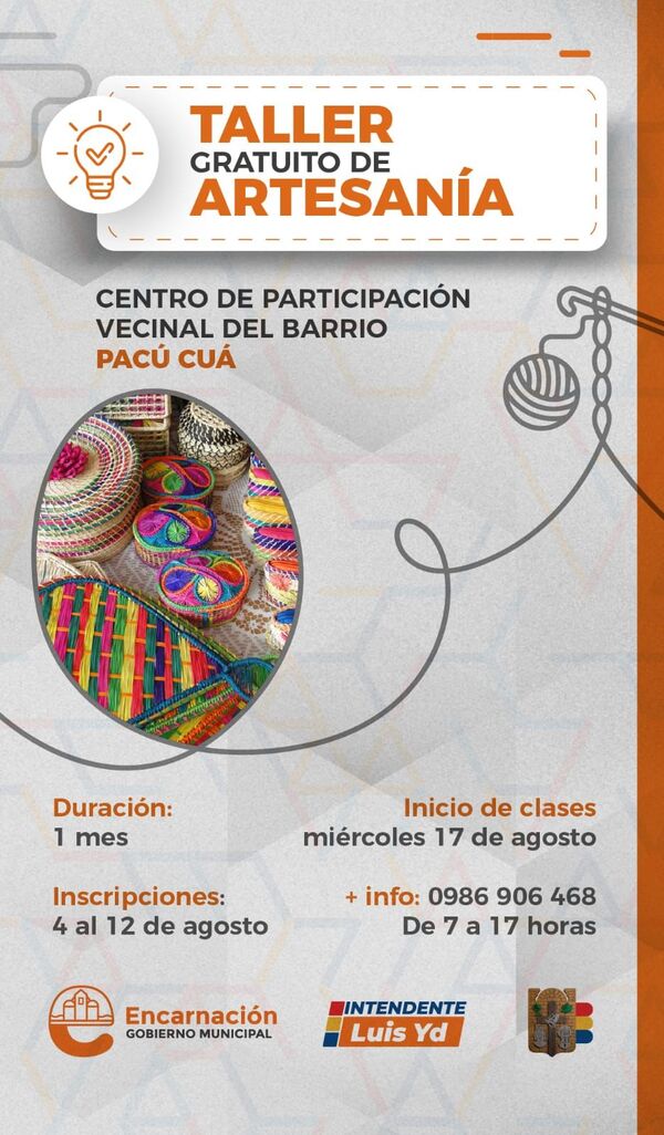 Taller gratuito de artesanía en el centro de participación vecinal del barrio Pacú Cuá