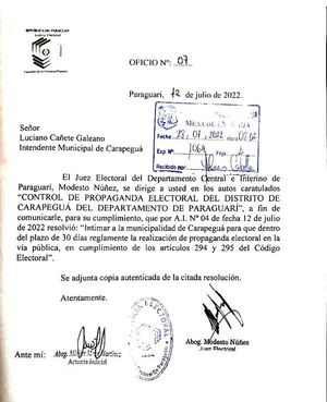 Juez intima a municipios que no reglamentan la propaganda electoral en Paraguarí - Política - ABC Color