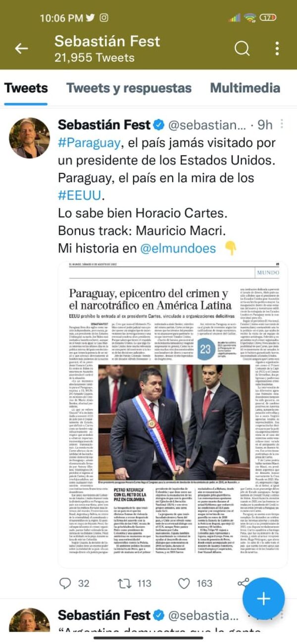 Diario El Mundo analiza impacto de calificación estadounidense a Horacio Cartes