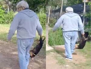 Crónica / [VIDEO] De las patas agarró a su perrito y lo tiró al arroyo