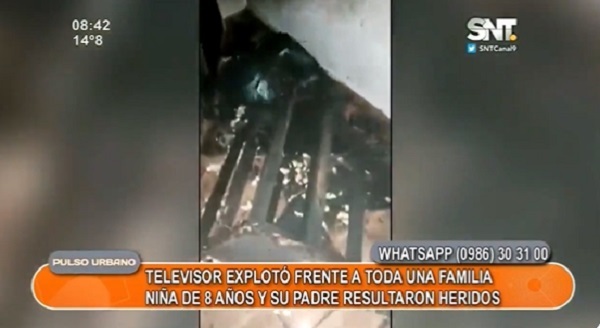 Padre e hijo resultan heridos tras explosión de televisor