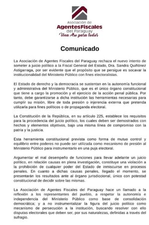 Asociación de fiscales rechaza nuevo intento de juicio político a Sandra Quiñónez  - Nacionales - ABC Color