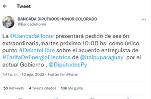 Bancada de Honor Colorado buscará interpelar a titulares de ANDE y de Itaipú - Nacionales - ABC Color