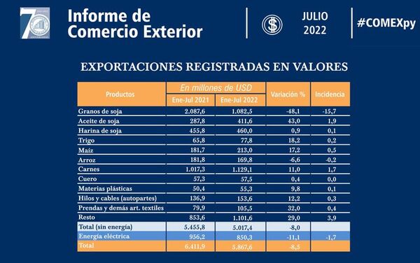 Ingresos por exportación de soja cayeron 48% hasta julio - Economía - ABC Color