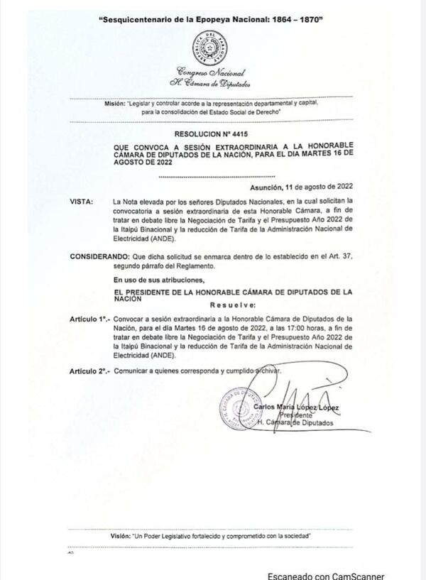Debatirán tarifa de Itaipú a pedido de Honor Colorado | 1000 Noticias