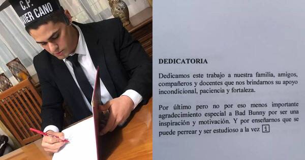 La Nación / Joven paraguayo se recibió de contador y dedicó su tesis a Bad Bunny: “Gracias por las noches de perreo…”