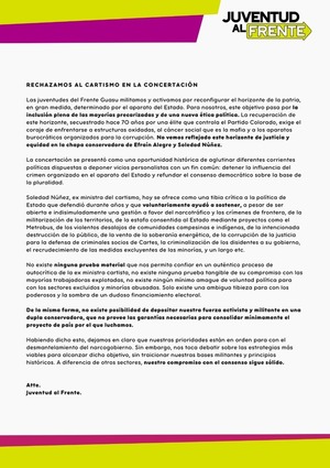 Juventud al Frente dice que dupla Efraín-Sole “no representa sus bases” | 1000 Noticias