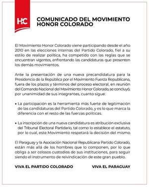 Honor Colorado respetará decisión que tome el TEP sobre precandidatura de Wiens