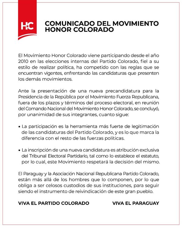 Honor Colorado respetará decisión que tome el TEP sobre precandidatura de Wiens