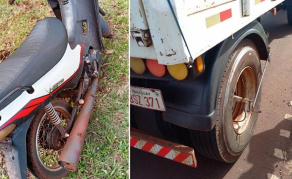 Motociclista resultó lesionada tras ser rozada por un camión