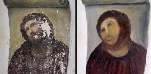 Se cumplieron 10 años de la "memeable" restauración del Ecce Homo de Borja