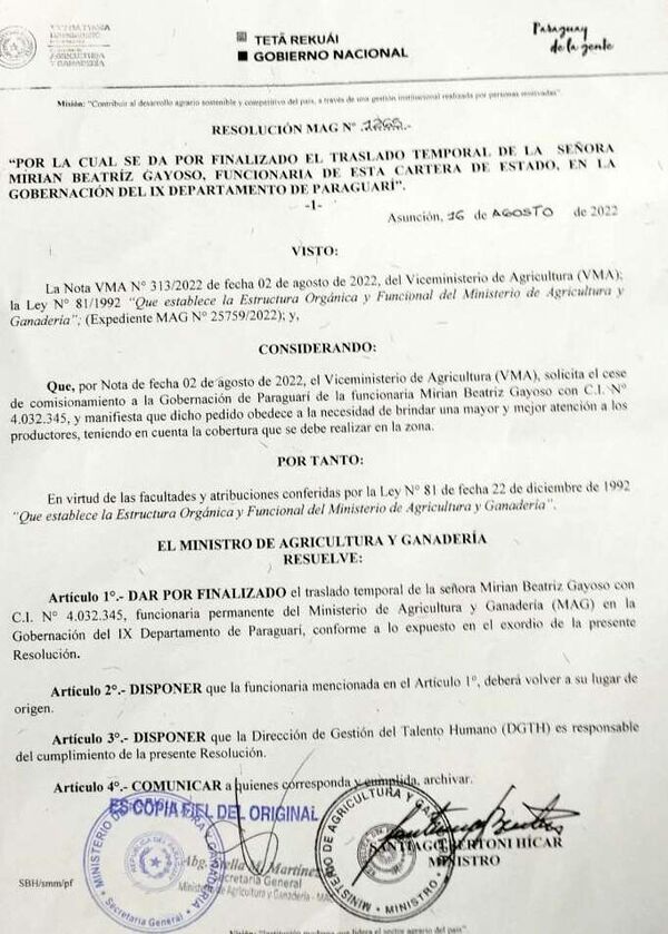 Internismo colorado genera roncha entre viceministro y una funcionaria - Política - ABC Color