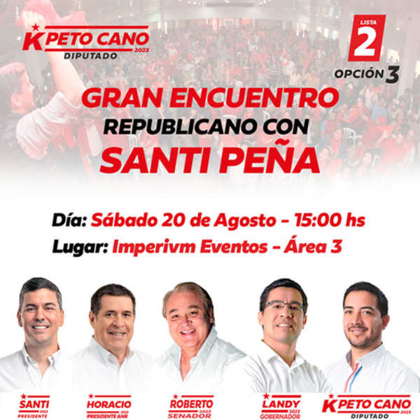 Kapeto invita a la ciudadanía a concurrir al gran encuentro republicano con Santi Peña | DIARIO PRIMERA PLANA
