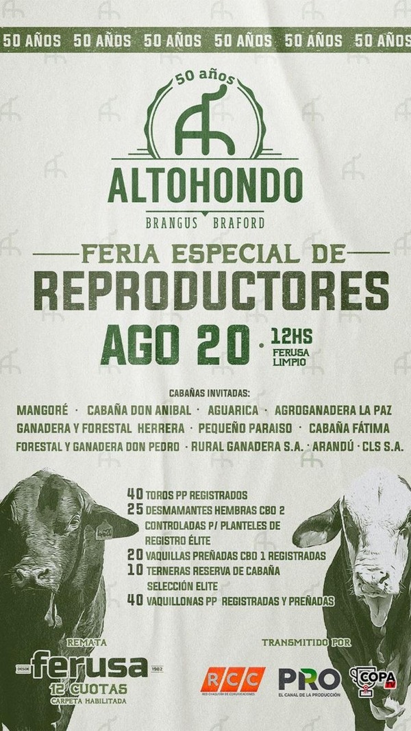 Feria especial de reproductores será trasmitido por RCC Tv.