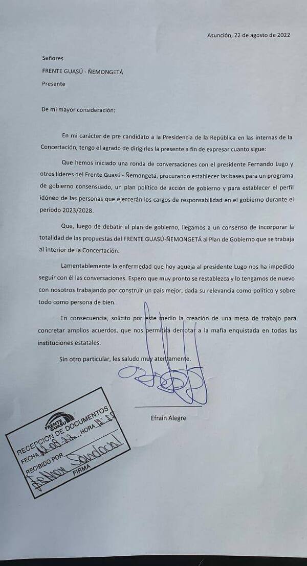 Ante la posible salida de la concertación, Efraín plantea al Frente Guasu una mesa de trabajo - El Trueno