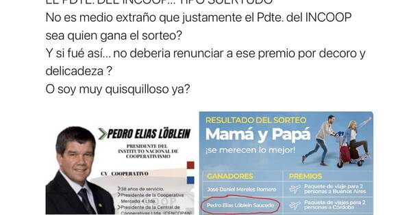 La Nación / Pedro Loblein ganó sorteo en una cooperativa: indignación tras llamativa “suerte” del titular del INCOOP
