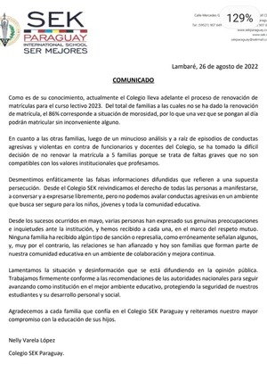 Colegio SEK dice que que familias no matriculadas atentaron contra “ambiente que busca ser seguro para niños” | 1000 Noticias