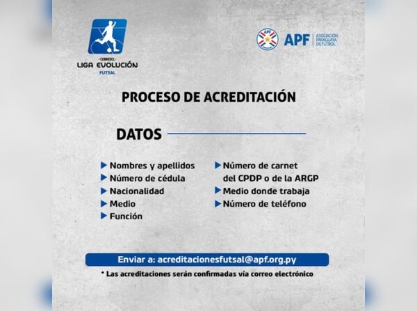 Apertura del proceso de acreditación para la CONMEBOL Liga Evolución de Futsal Zona Sur - APF