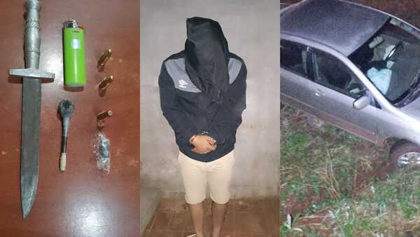 Prestó el auto de su amigo y cayó con balas, drogas y arma blanca