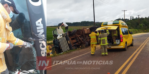 APARATOSO VUELCO DE CAMIÓN DE GRAN PORTE EN NATALIO