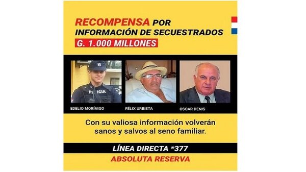 Aumentan monto de recompensa por datos sobre personas secuestradas | Noticias Paraguay