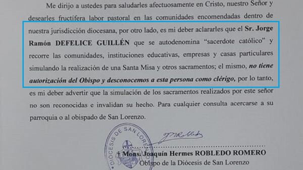 Obispo de San Lorenzo advierte sobre "pa'i mau"