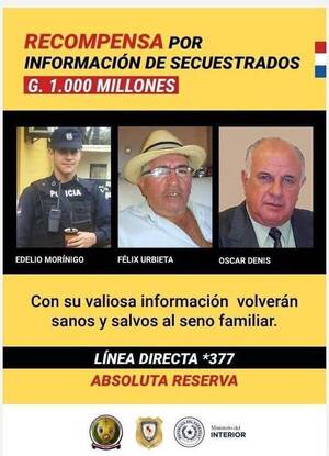 Crónica / Ojupí recompensa: G. 7 mil millones de guaracas para quien brinde información sobre secuestrados