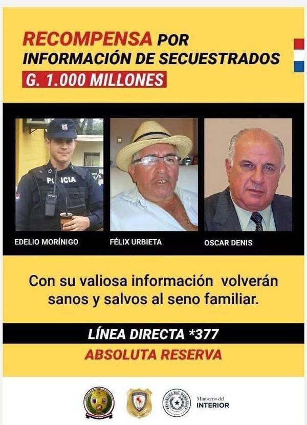 Crónica / Ojupí recompensa: G. 7 mil millones de guaracas para quien brinde información sobre secuestrados