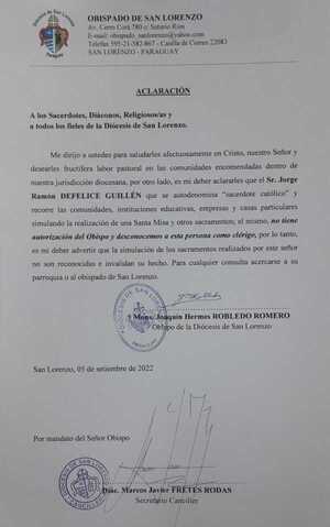 Advierten que hombre se hace pasar por "sacerdote católico" » San Lorenzo PY