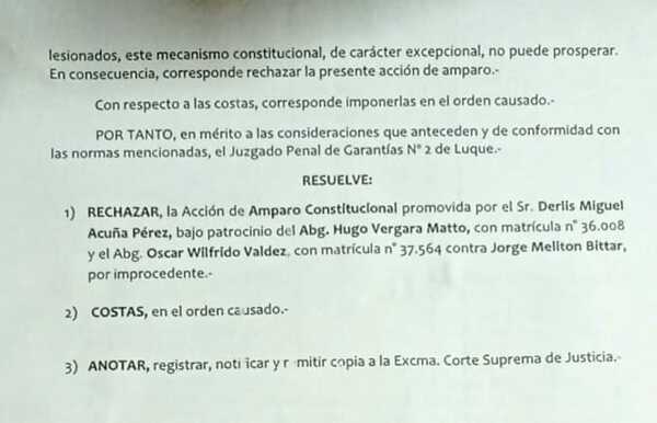 Rechazan amparo presentado por Acuña contra Bittar - San Lorenzo Hoy