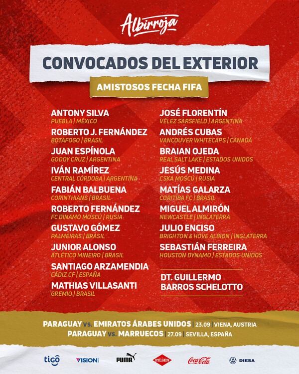 Albirroja convoca a 18 futbolistas del exterior para próximos juegos amistosos en Europa - .::Agencia IP::.